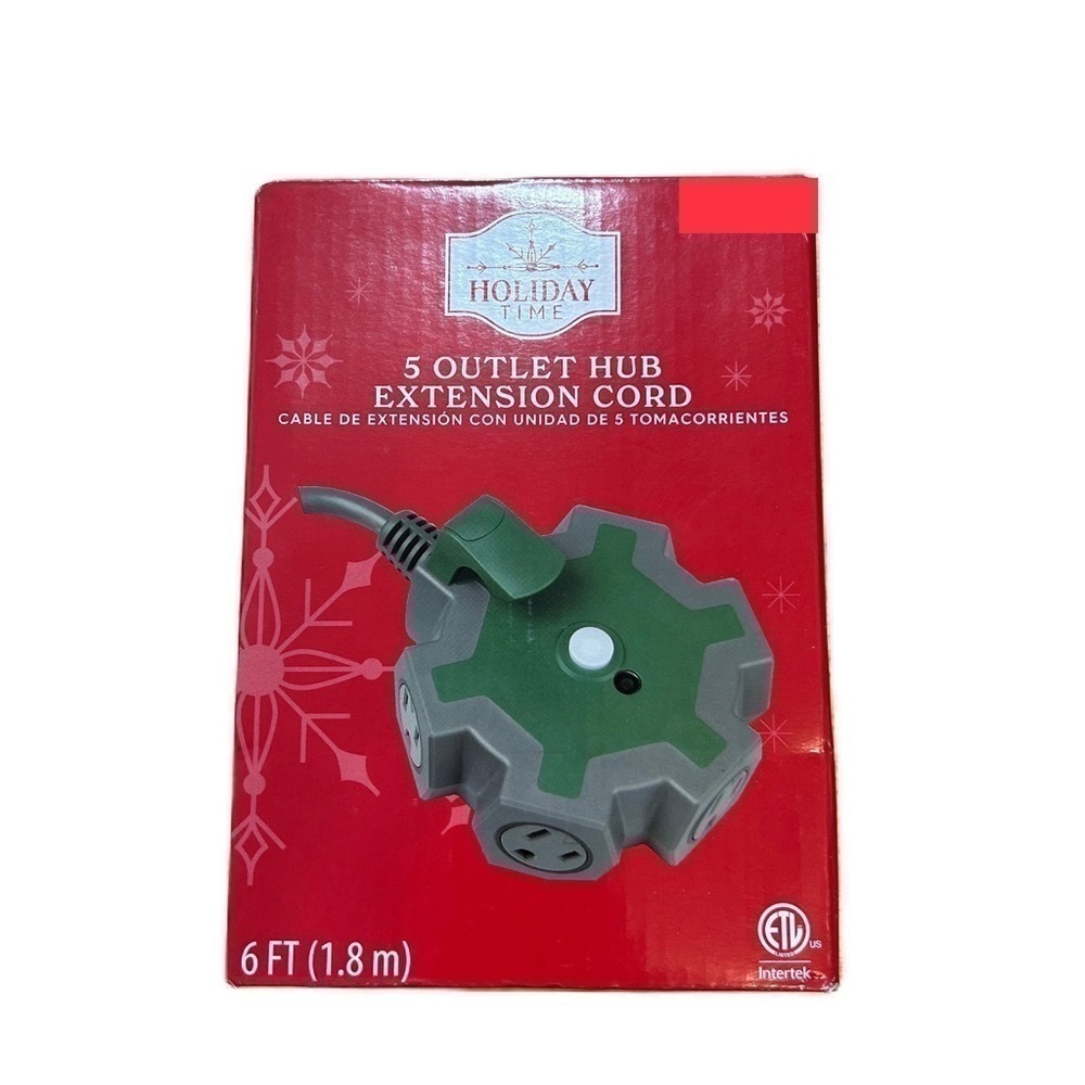 Holiday Time 5 Outlet Hub Extension Cord Christmas Lights Indoor Outdoor NEW